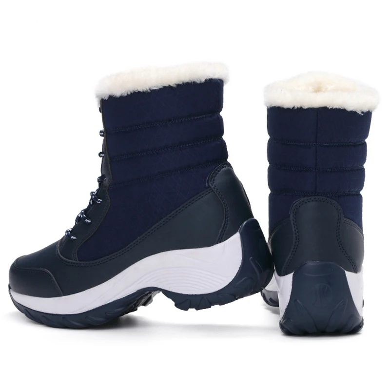 Ladies Snow Boots Plush Warm Ankle Boots Winter Cotton Boots Waterproof Platform Wedge Lace Up Padded Ankle Platform Shoes