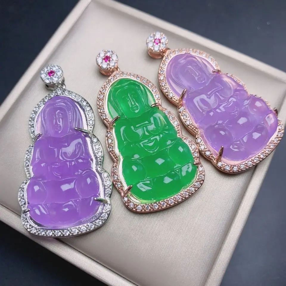 

Натуральный фиолетовый изумруд, подвеска Гуаньинь, фэншуй ожерелье с цирконом, рубин, Мьянма, Зеленый жадеит, Женский счастливый амулет