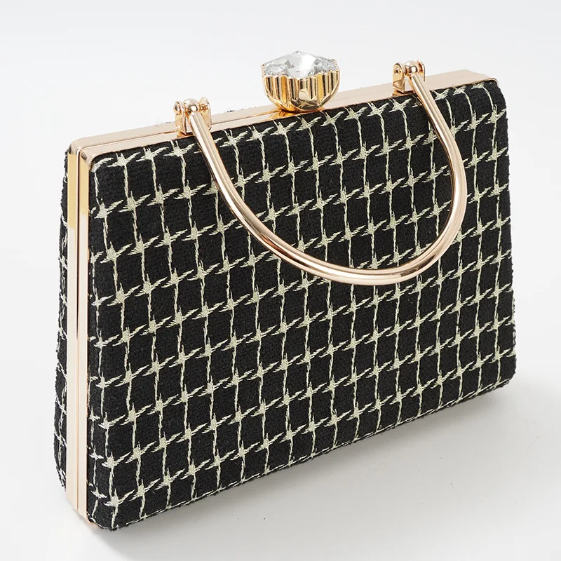 Black Checked Square Bag Women's Simple and Versatile Shopping Female Handbag Girl's Campus Bag Metal Handle Dating Bag 2023