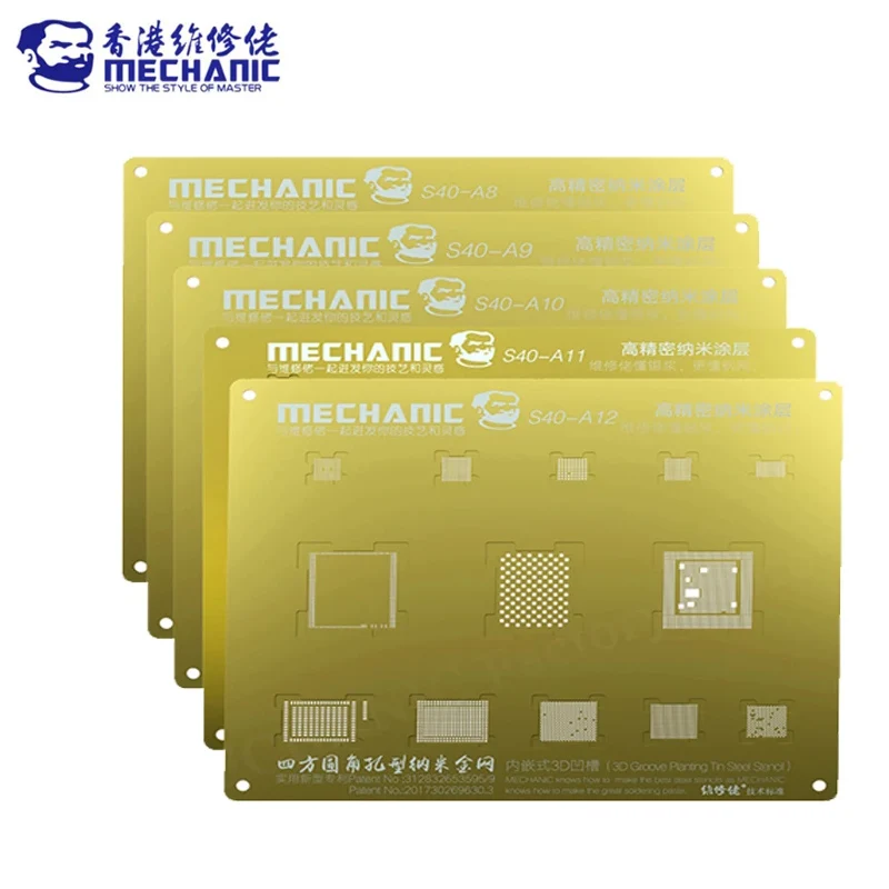 

Mechanic 3D Gold Plant Tin Mesh Groove BGA Reballing Stencil For IOS CPU A8 A9 A10 A11 A12 iPhone 6 6S 6SP 7 7P 8 8P X XS MAX XR