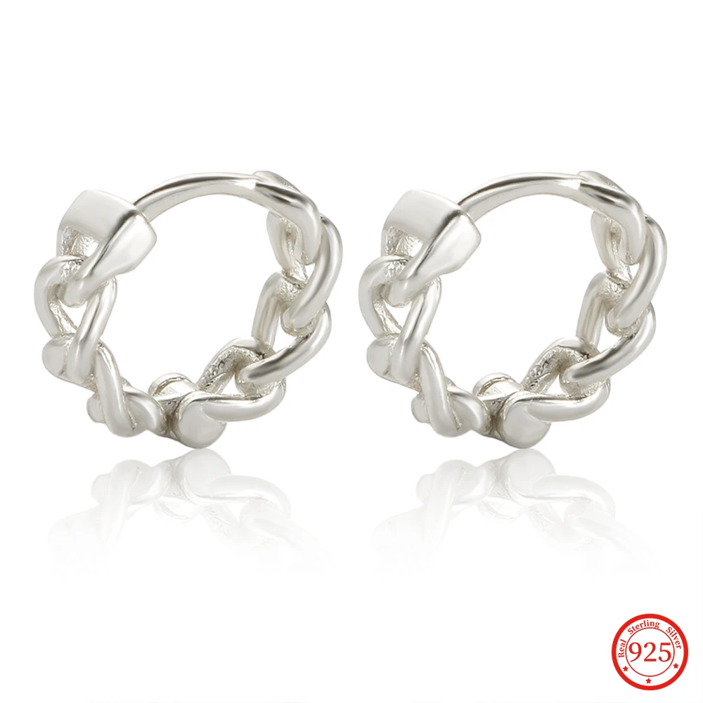 

925 Sterling Silver Chain Twisted Circle Hoop Earrings For Women Girls Fashion Ear Fine Jewelry
