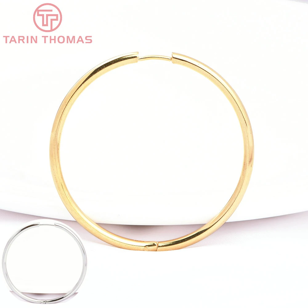 

(8055) 4PCS 40MM 45MM 24K Gold Color Stainless Steel Round Earring Hoop High Quality DIY Jewelry Making Findings