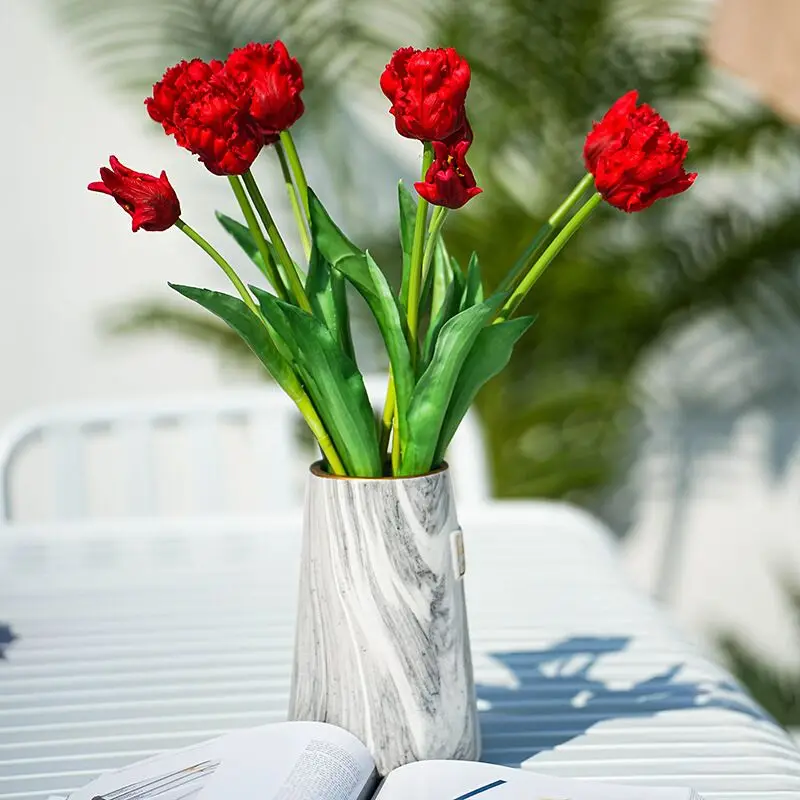 

Parrot Tulip Bouquet (5 Flowers+4 Bud) 40CM Real Touch Silicone Multiple Petals Artificial Flower Wedding Decoration- INDIGO