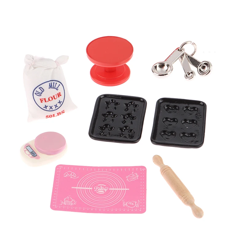 

1Pc 1:12 Dollhouse Miniature Baking Tray Flour Rolling Pin Scales Bakeware Baking Tool Kitchen Decor Doll House Accessories