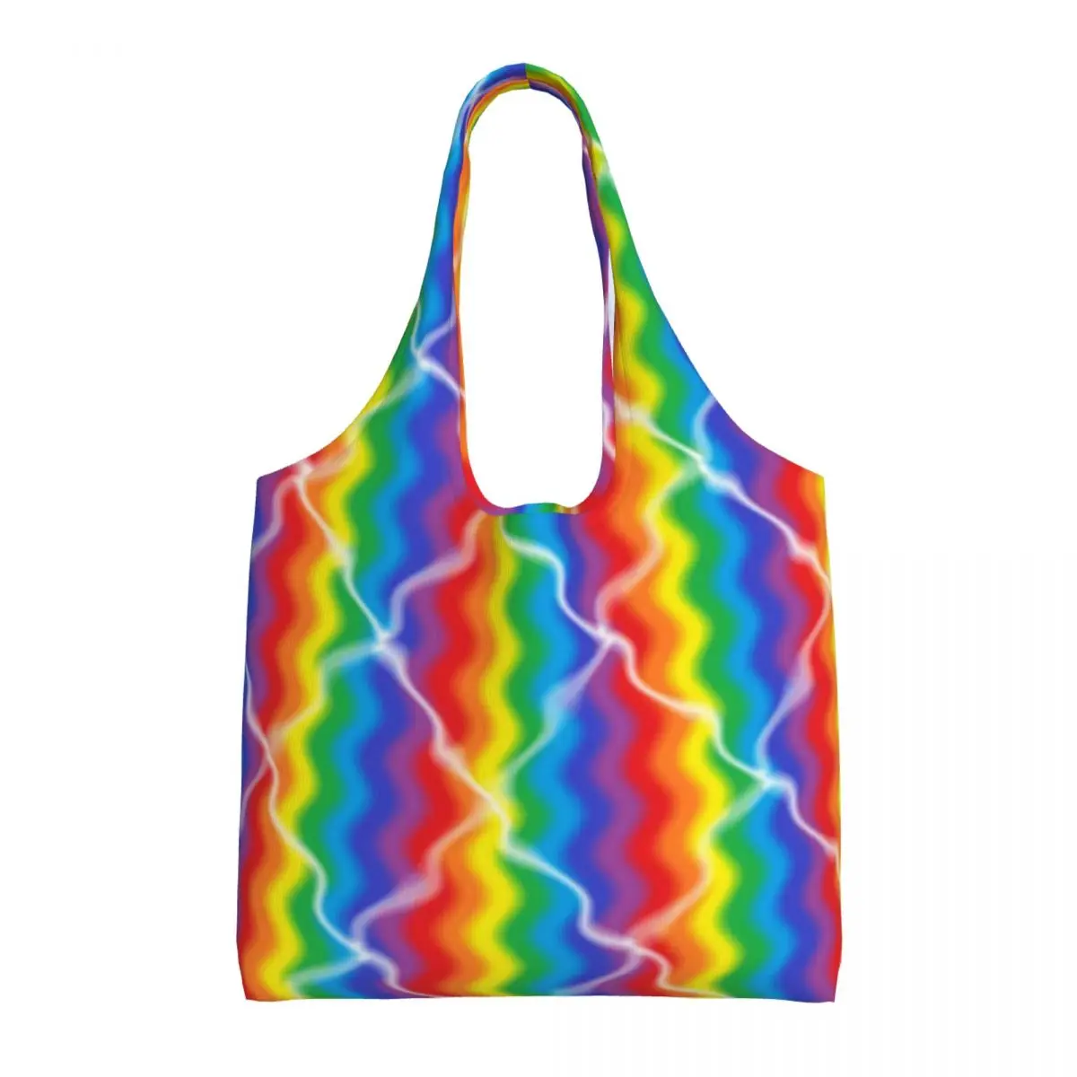 

Cracked Rainbow Shopping Bag Abstract Stripes Colorful Student Gifts Handbags Vintage Cloth Work Bags