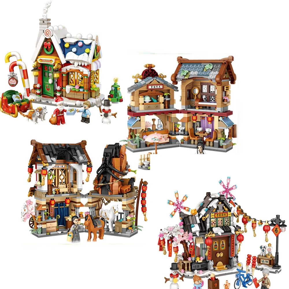

Loz 1243 1244 1223 китайская мини-уличная продуктовая тема рождественский дом строительные блоки Санта-Клаус город кирпичи обучающие игрушки