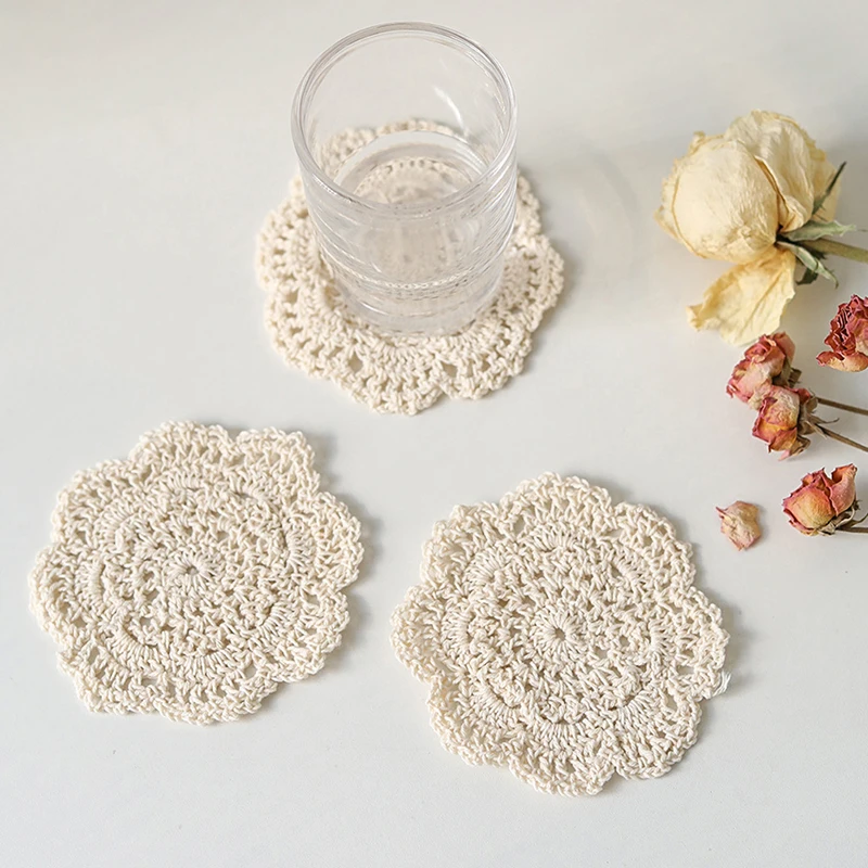 

Lace Round White Embroidery Table Place Mat Wedding Pad Cloth Drink Placemat Cup Mug Dinner Tea Coaster Glass Doily for Kitchen