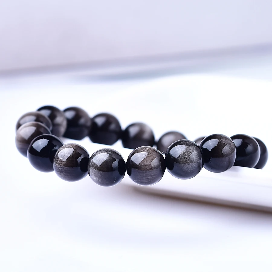 1 шт. женские браслеты из натурального серебра обсидиан