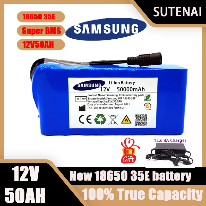 

100% Original 18650 Battery pack Large capacity 12v 50Ah 18650 lithium battery protection board 12v 50000mAh capacity + Charger