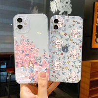 cute rabbit garden flower painting clear phone case for iphone 7 8 plus se 2020 12 13 11 pro max x xr xs max transparent cover
