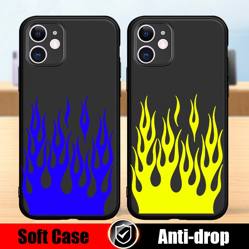 

Fashion green flame Black Red Funda for IPhone 11 12 13 Mini 11 Pro X XS Max XR 6 7 8 Plus SE Phone Case Soft Silicone Tpu Cover