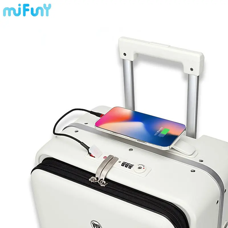 Mifuny Front Opening Suitcase Carry-On with Wheels Rolling Password Travel Suitcase Bag Fashion USB Interface Trolley Luggage