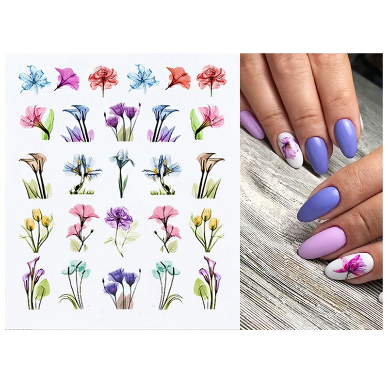 

Water Transfer Stickers Transparent Watercolor Florals Nail Decals Decoration For Nail Art Manicure Beauty