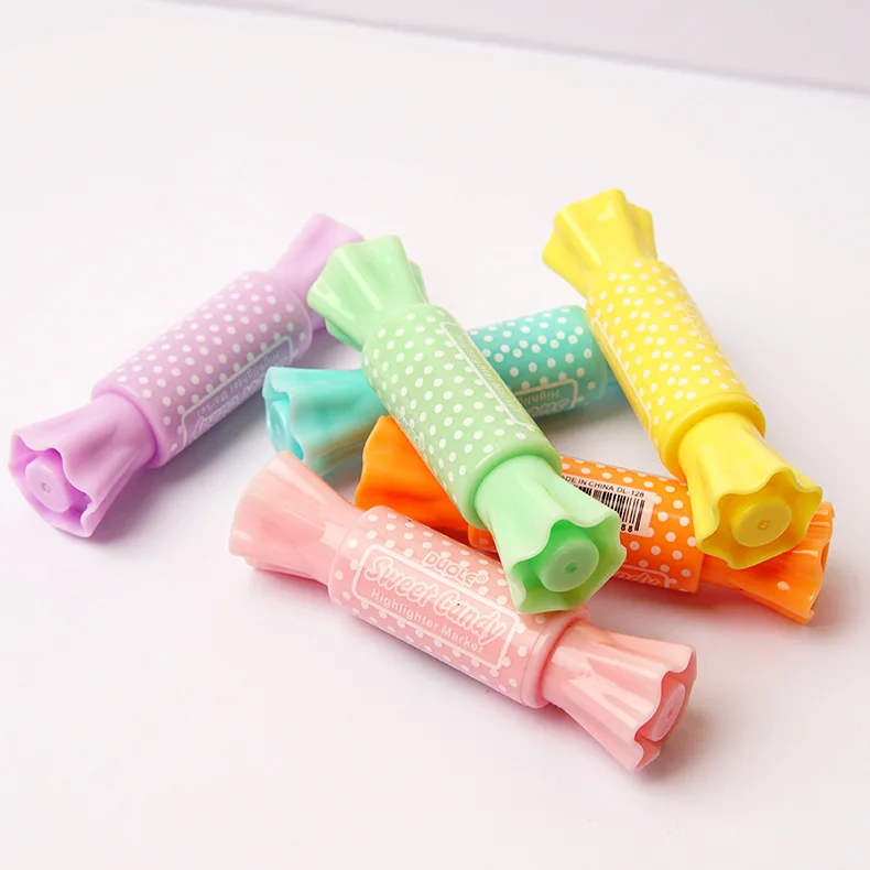 

6pcs/set Cute Fresh Candy Shape Double Head Highlighters Fluorescent Pen Hook Pen Color Mark Pen School Supplies