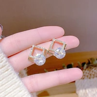 2022 new trendy gold color square cubic zirconia high quality sparkling crystal earrings womens jewelry brincos drop shipping