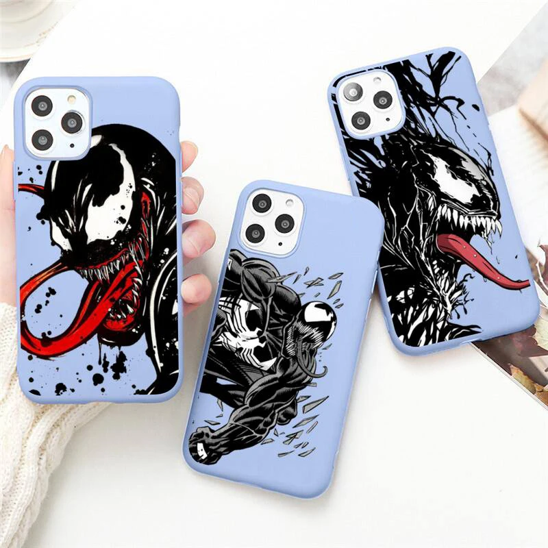

Venom Black And White Sketch Art Phone Case for iPhone 13 12 mini 11 Pro Max X XR XS 8 7 6s Plus Candy purple Silicone cover