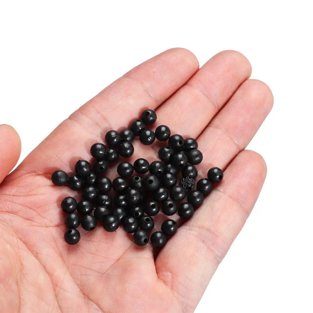 Hot 100pcs/lot Fishing Beads Space Stopper Black 3mm-12mm Round Soft and Hard Beans Fishing Lures Bait Hook Rig Accessories