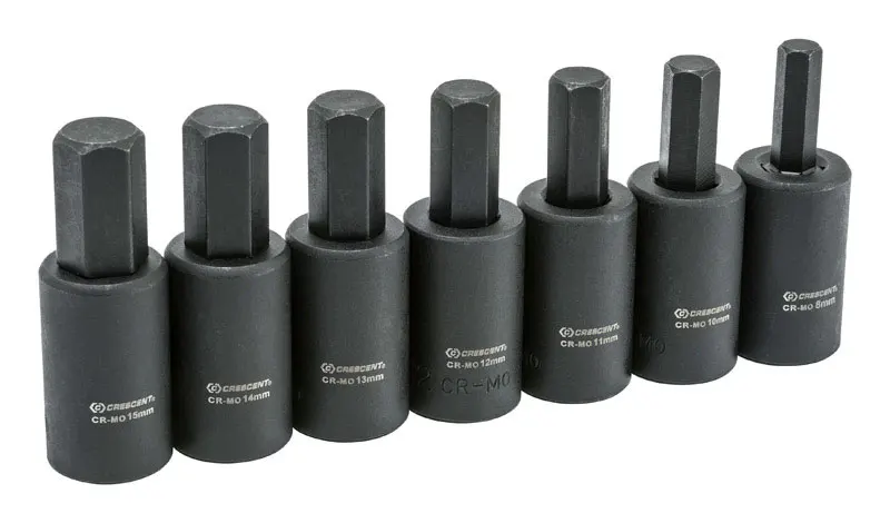 

Assorted Sizes x 1/2 in. drive Metric 6 Point Hex Bit Socket Set 7 pc.