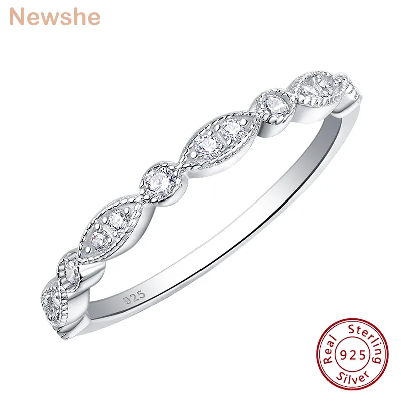 

Newshe Genuine 925 Sterling Silver Art Deco Wedding Ring Engagement Band For Women AAAAA Cubic Zirconia