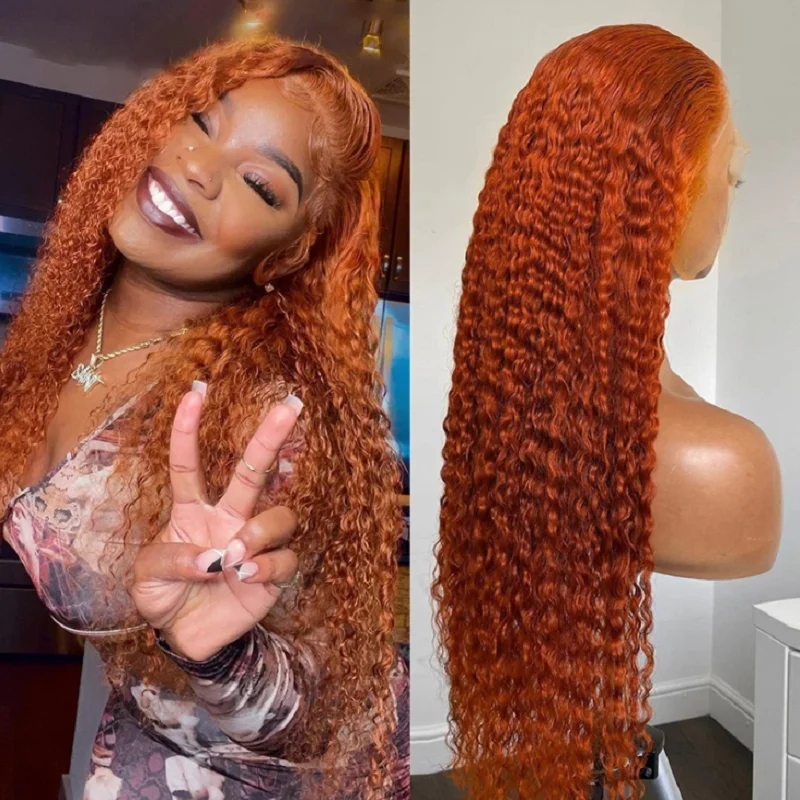 

Orange Ginger Color Glueless Soft Preplucked 26 inch Long Deep Kinky Curly Lace Front Wig For African Black Women Babyhair Daliy