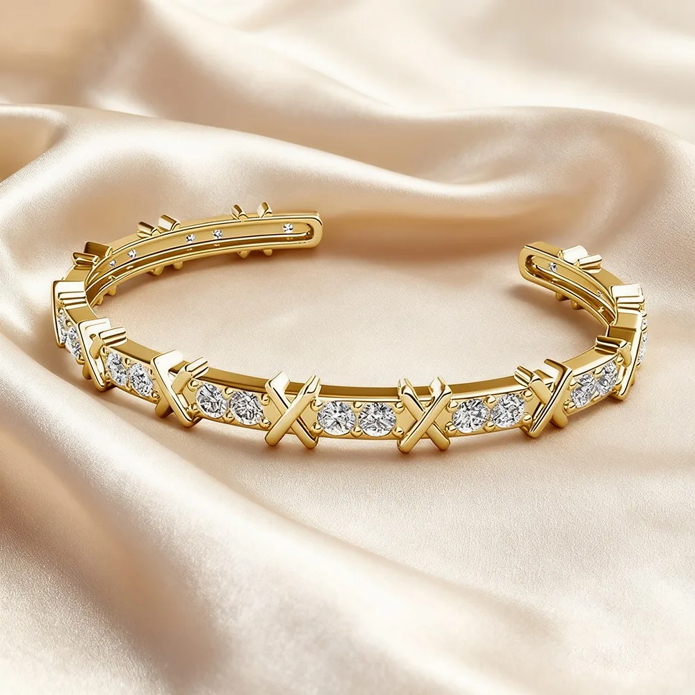 Фото Браслет-манжета с кристаллами Swarovski в форме буквы X, модный браслет для женщин и мужчин, белый, многослойный, для вечеринок и повседневной носки, очаровательное украшение №3