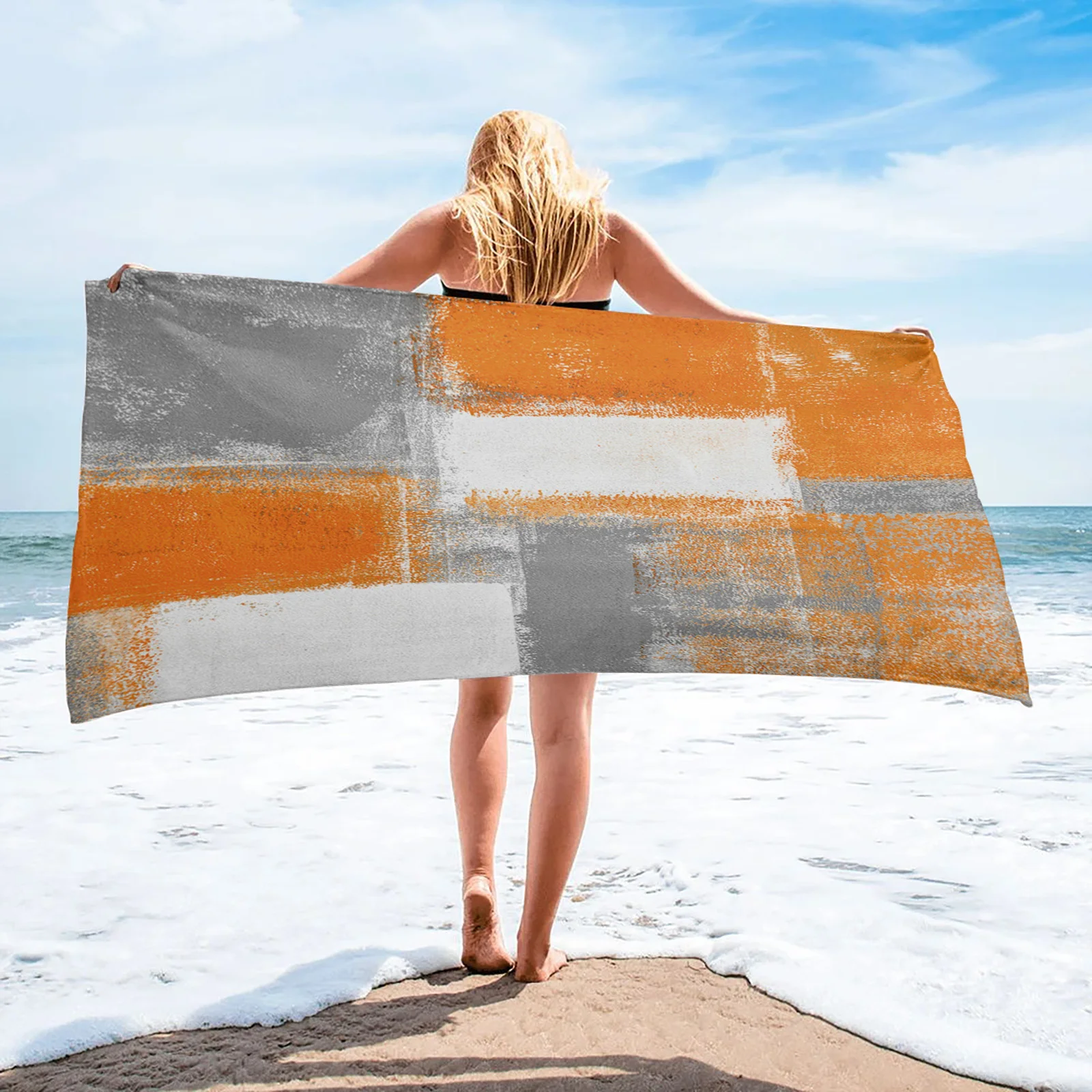 

Абстрактное оранжевое банное полотенце с геометрическим рисунком, мягкое абсорбирующее полотенце из микрофибры для ванной комнаты, пляжны...