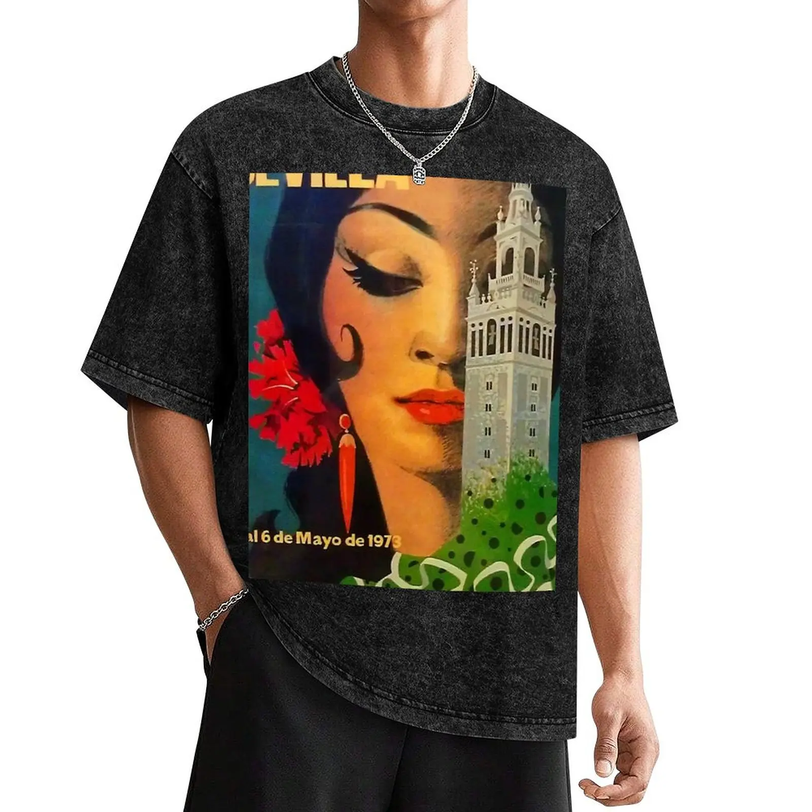 Винтажные футболки Feria de Sevilla облегающие с графическим рисунком для мужчин