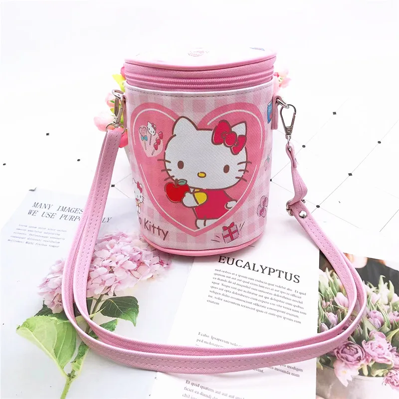 

Sanrio Bucket Bag Little Twin Star Hello Kitty Onpompurin Pochacco Cinnamorol Mymelody Kuromi Cylinder Bag Pu Messenger Bag