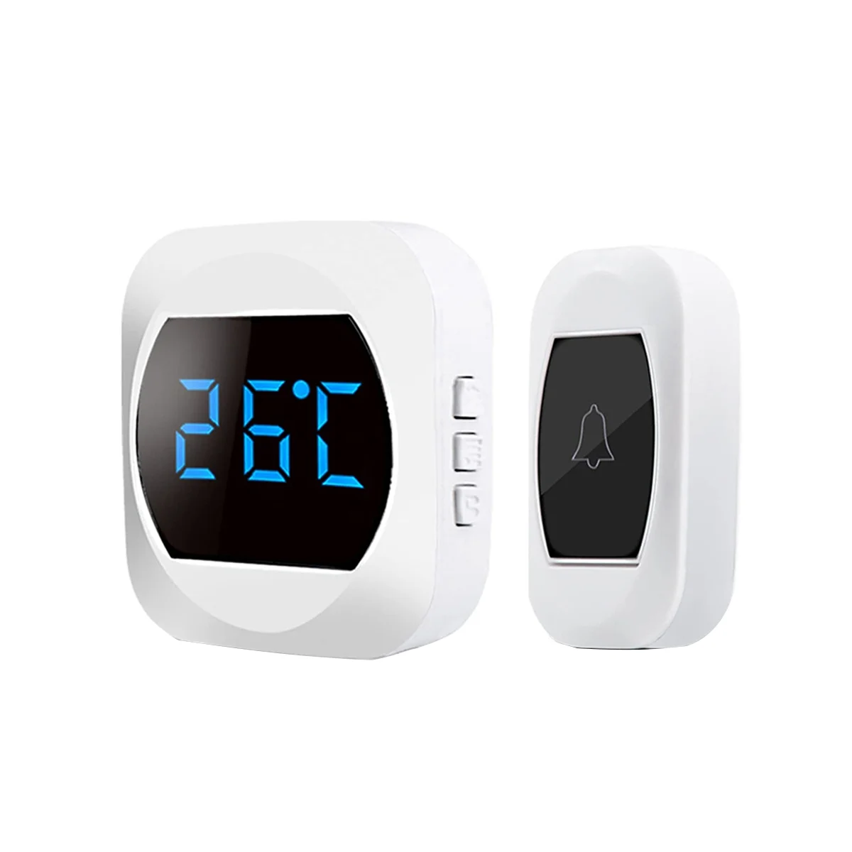 

Беспроводной дверной звонок со штепсельным приемником и кнопочным передатчиком + комнатный термометр с индикатором температуры, штепсельная вилка стандарта США