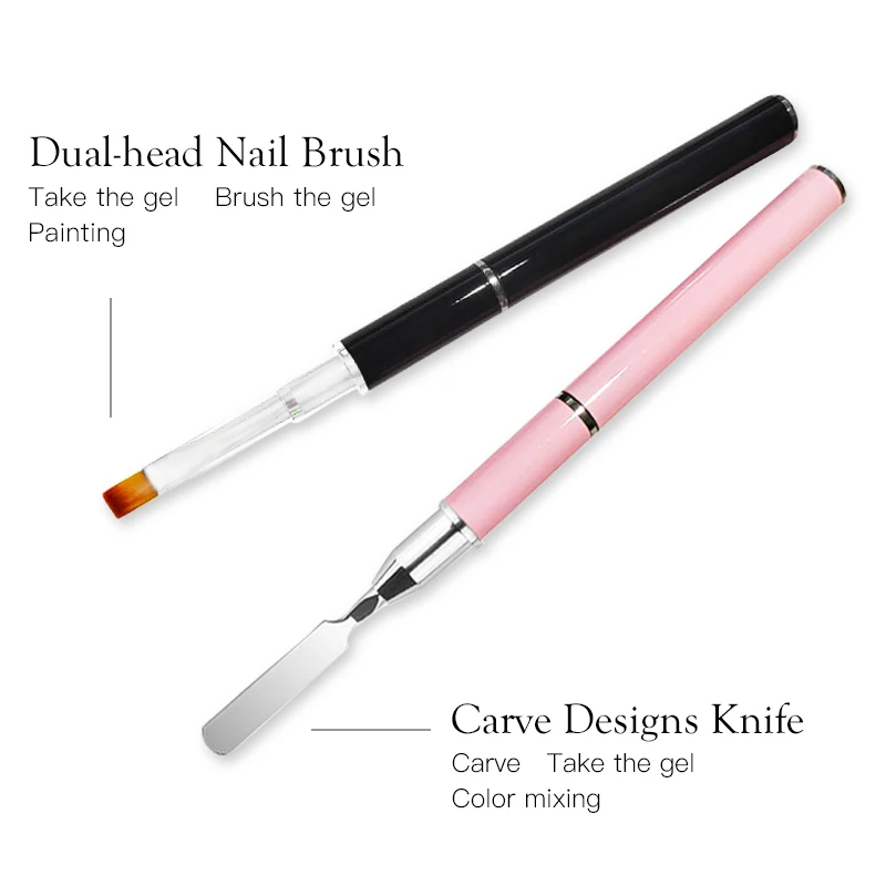 1PC Dual Ended Nail Art Pen Acrylic UV Gel Extension Builder Flower Painting Brush Remover Spatula Stick Manicure Tools - купить по