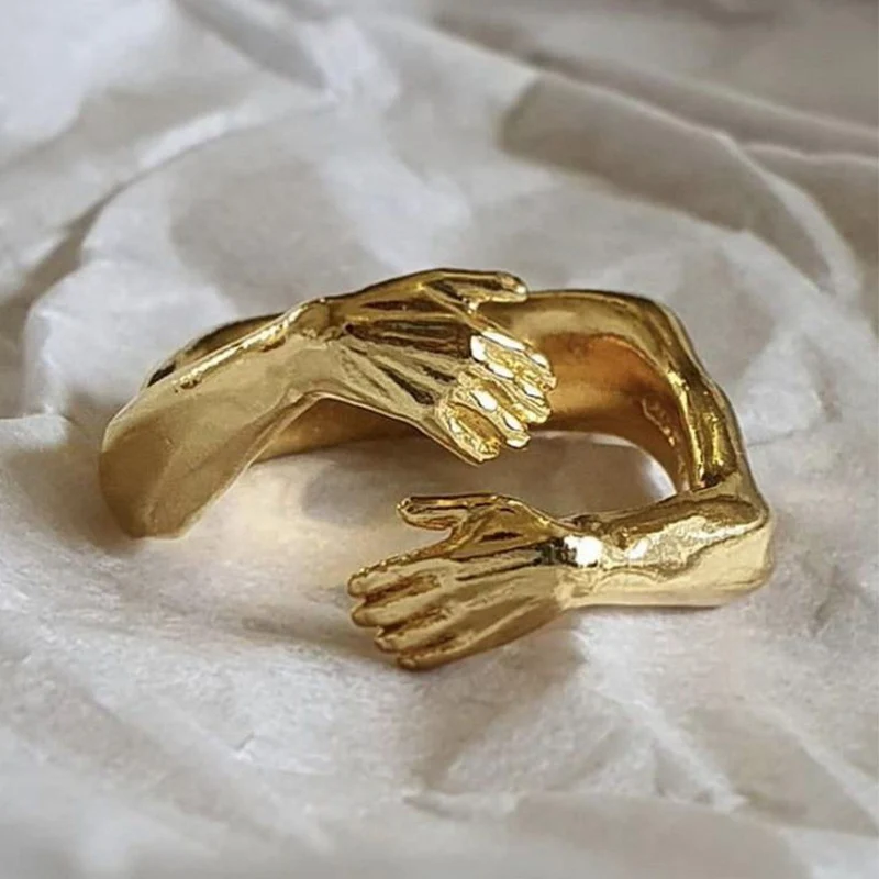 

New Romantic Love Hug Carved Hand Rings Creative Love Forever Opening Finger Adjustable Hand Ring For Women Men Fashion Jewelry