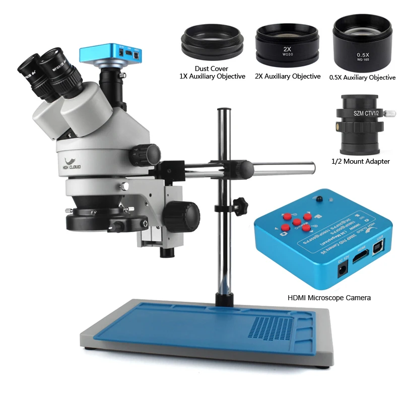 

7X-45X Zoom Trinocular Stereo Microscope and 56LED Objective Lens HDMI Digita microscope Camera for Phone PCB Soldering Repair