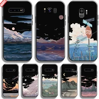 hand painting landscape phone case for samsung galaxy s10 5g s10 s9 s8 plus s10e s10 lite back soft tpu funda black