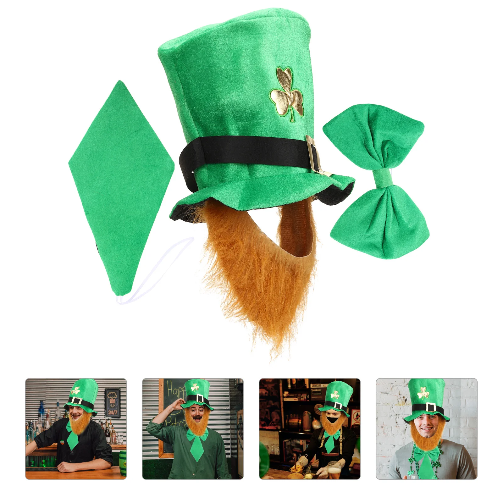 

Patrick Day S St Hat Costume Party Patricks Beard Accessories Leprechaun Favor Green Tie Bow Shamrock Ornament Set Decor