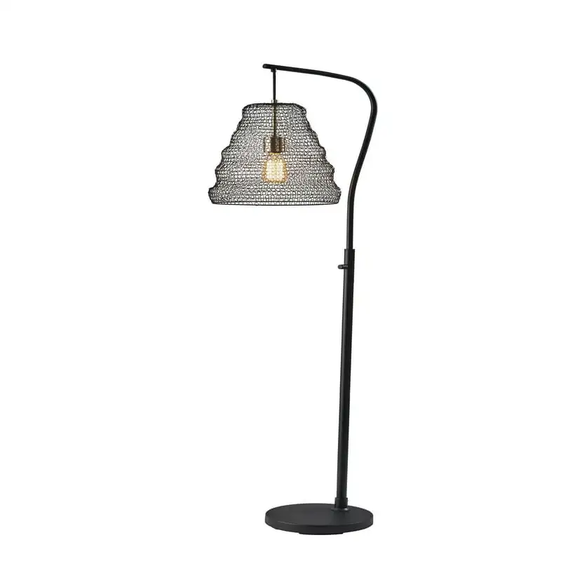 

Sheridan Floor Lamp, Black with Antique Brass Accents, Metal Wire Mesh Shade