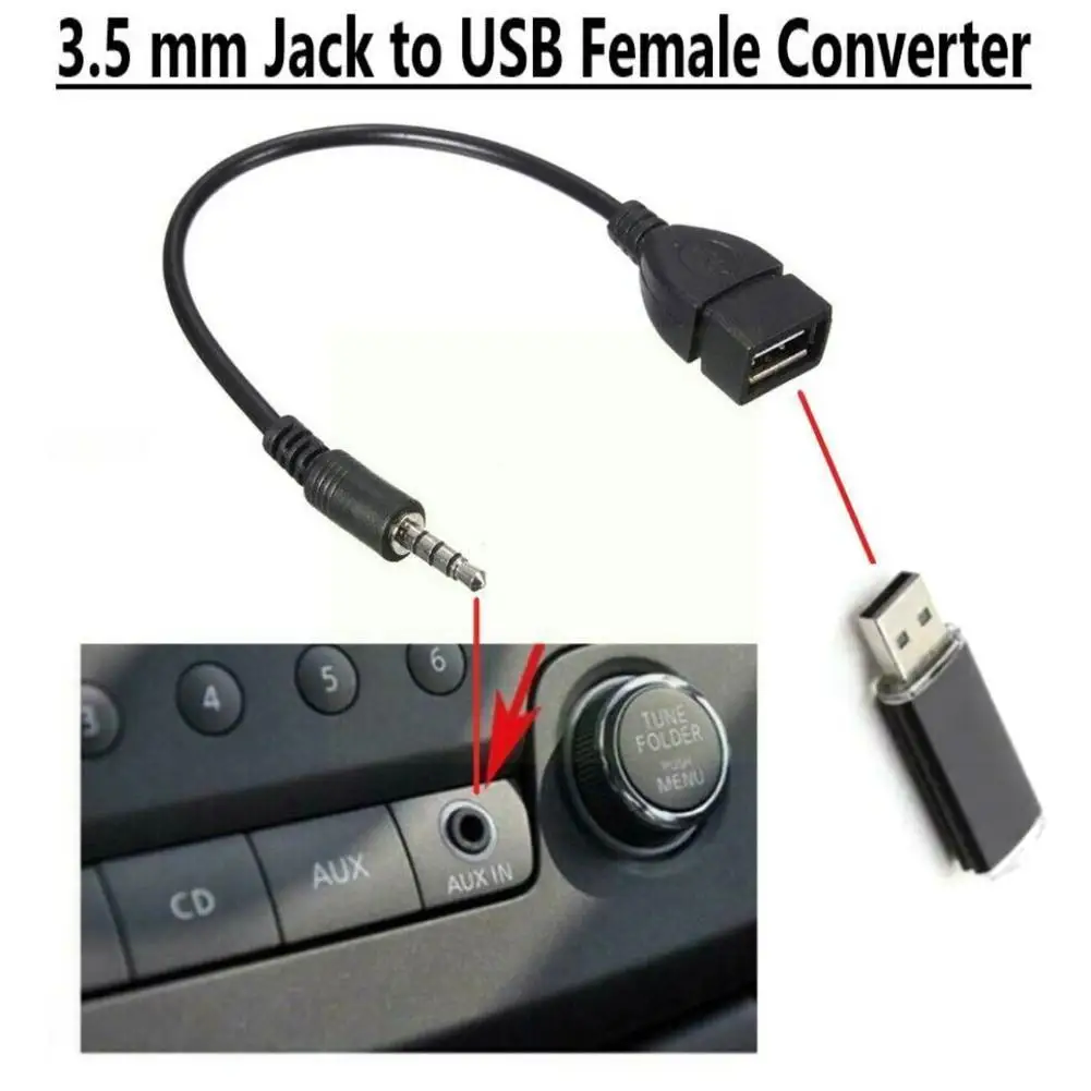 

3.5mm Male Aux Audio Jack To Usb 2.0 Type A Female Accessories Cable Car Converter Otg Adapter R6y8