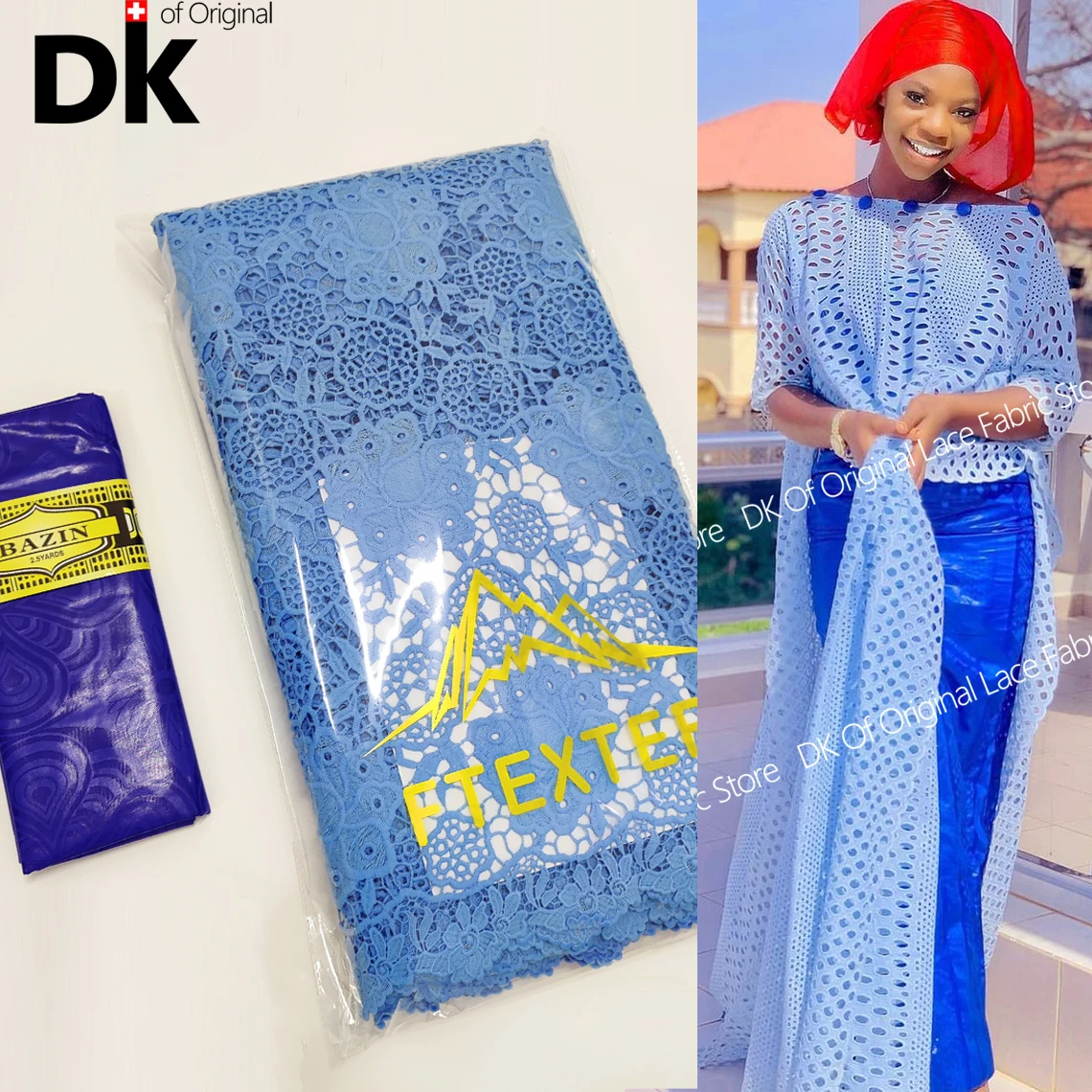 

Royal Blue Rich Bazin Original New Nigeria 2022 High Quality African Lace Fabrics Cotton Cord Dry Lace Wedding Dress Material