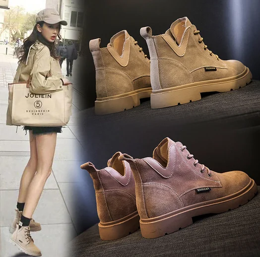 

Женские ботинки на плоской подошве 2022, мотоциклетная Женская обувь, Кожаные Замшевые женские ботинки на осень и зиму