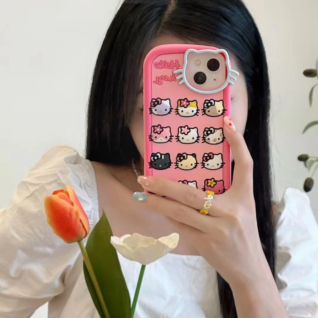 

Sanrio hello kitty cute pink Silicone Soft Shell cartoon Phone Cases For iPhone 14 13 12 11 Pro Max Back Cover