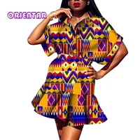 women dresses summer floral print african dresses for women short sleeve loose shirt dress casual dashiki dress with belt wy9860
