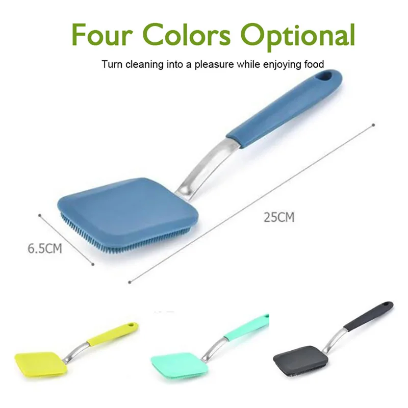 Hangable Silicone Cleaning Brush Kitchen Degreasing Dishes Stainless Steel Handle Pot Washing Brush Kitchen Gadgets 1pc