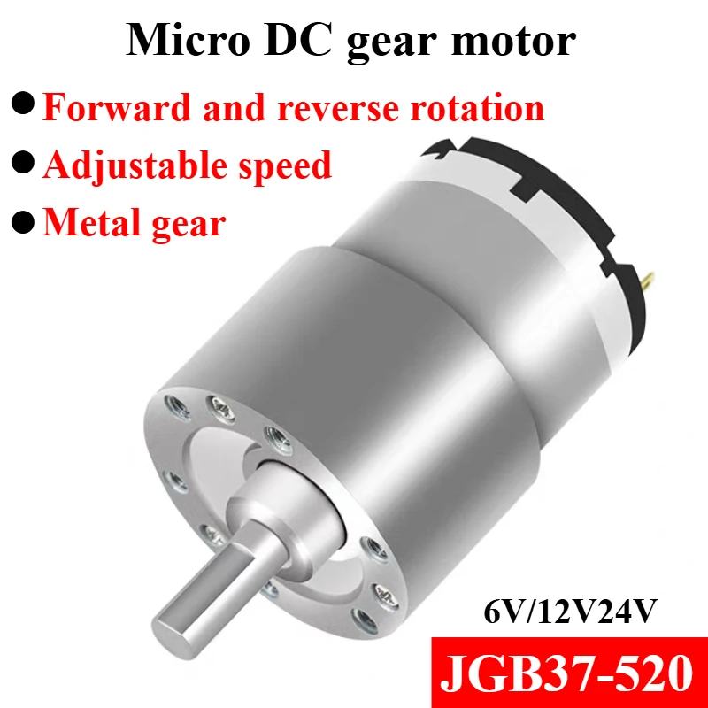 

JGB37-520 Миниатюрная коробка передач с высоким крутящим моментом 6 В/12 В/24 В 7 об/мин ~ 960 об/мин Высокомощная микроскоростная реверсивная электрическая шестерня Щеточный двигатель постоянного тока