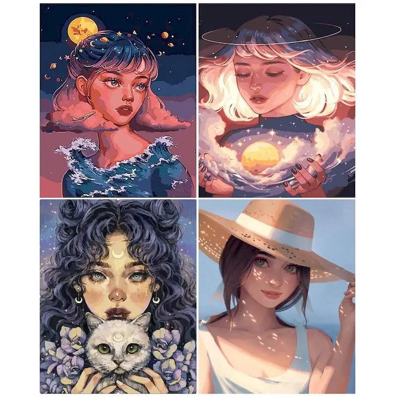 

GATYZTORY Diy Acrylic Paint By Number Cartoon Girl On Canvas Painting By Numbers Kits Unframe Drawing By Numbers Art Home Decor