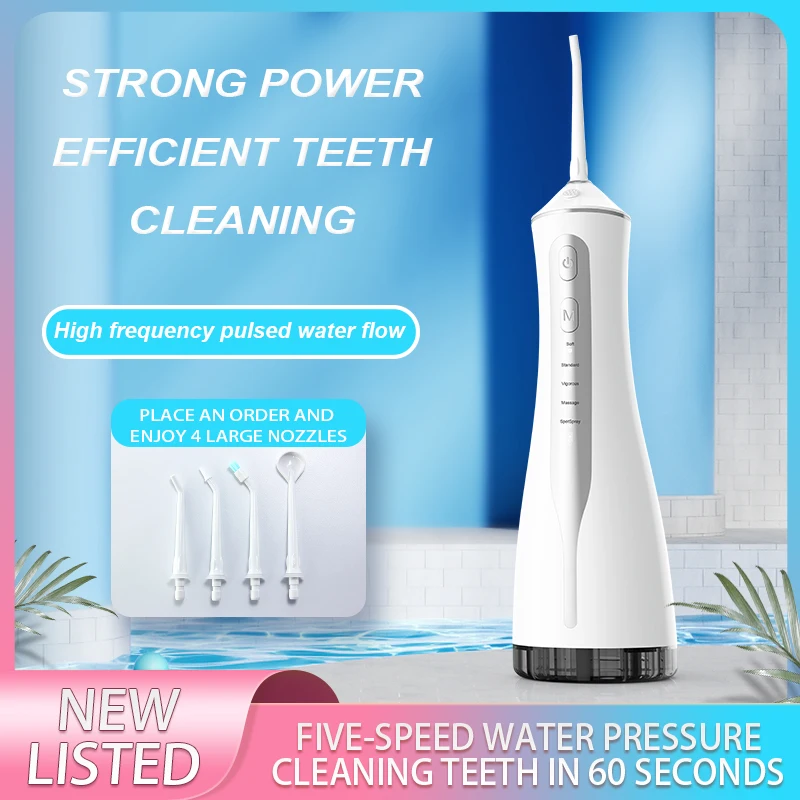 

5 Modes Oral Irrigator USB Rechargeable Water Floss Portable Dental Water Flosser Jet 220ml Irrigator Dental Teeth Cleaner+4 Jet