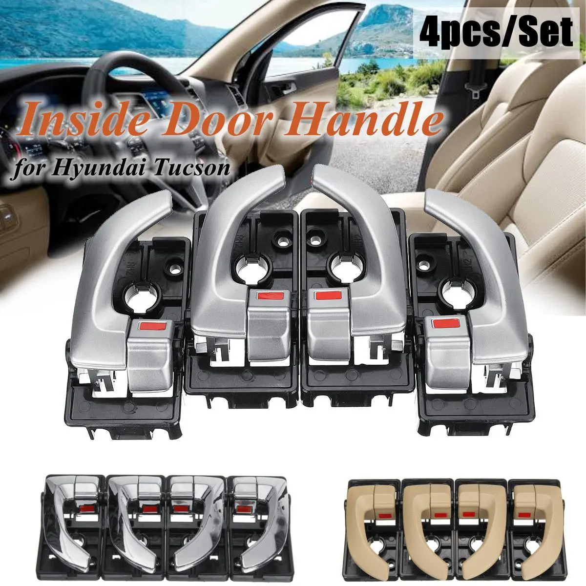 

4 шт., Набор сменных ручек для внутренней и левой двери автомобиля, 82610-2E000, 82620-2E000, для Hyundai Tucson 2005-2009, 82620-2Z02