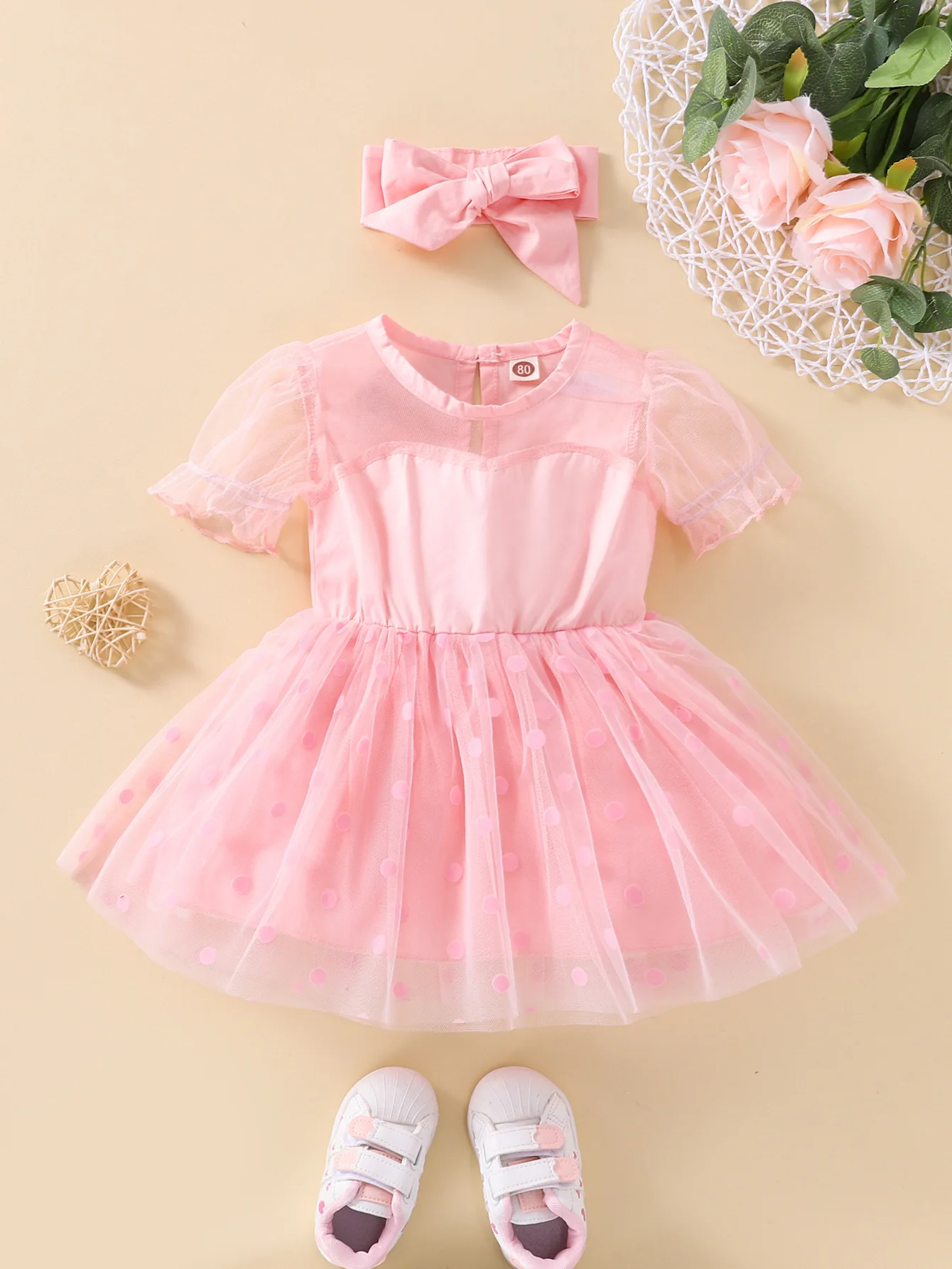 

Летнее платье для маленьких девочек, однотонное Сетчатое платье с коротким рукавом для девочек на 1 год, день рождения, модное кружевное пла...