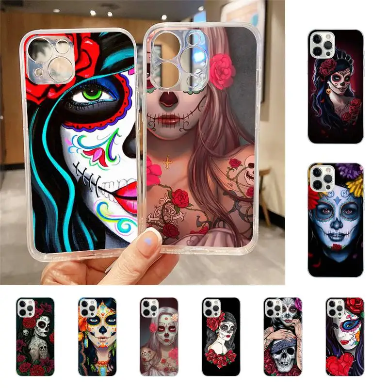 

Catrina Beautiful Rose Girl Skull Phone Case For Iphone 7 8 Plus X Xr Xs 11 12 13 Se2020 Mini Mobile Iphones 14 Pro Max Case