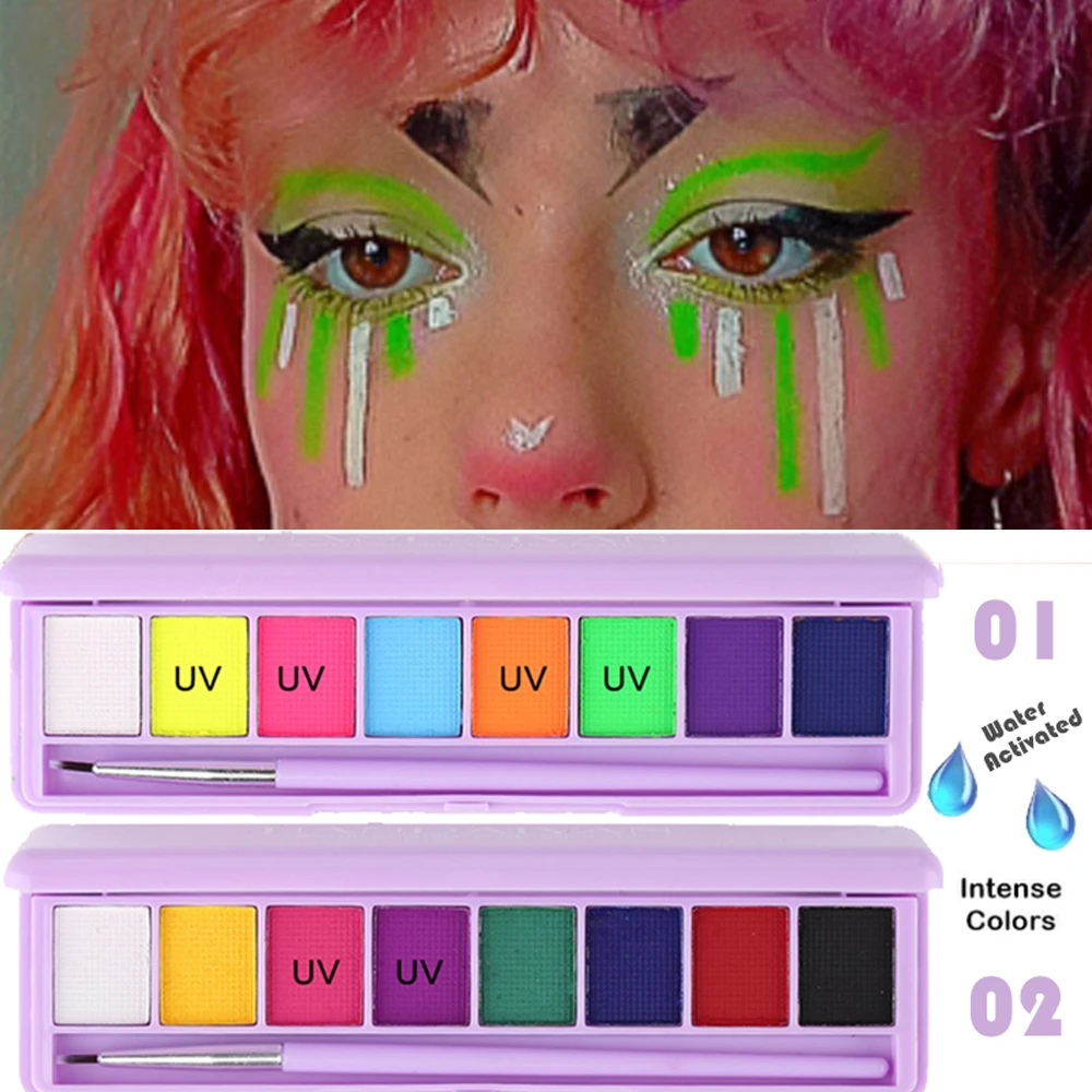

8ColorWater Activated Eyeliner UV Neon Pastels Eyeliner Face Body Painting Oil Cream Safe Kids Flash Tattoo Painting Art Pigment