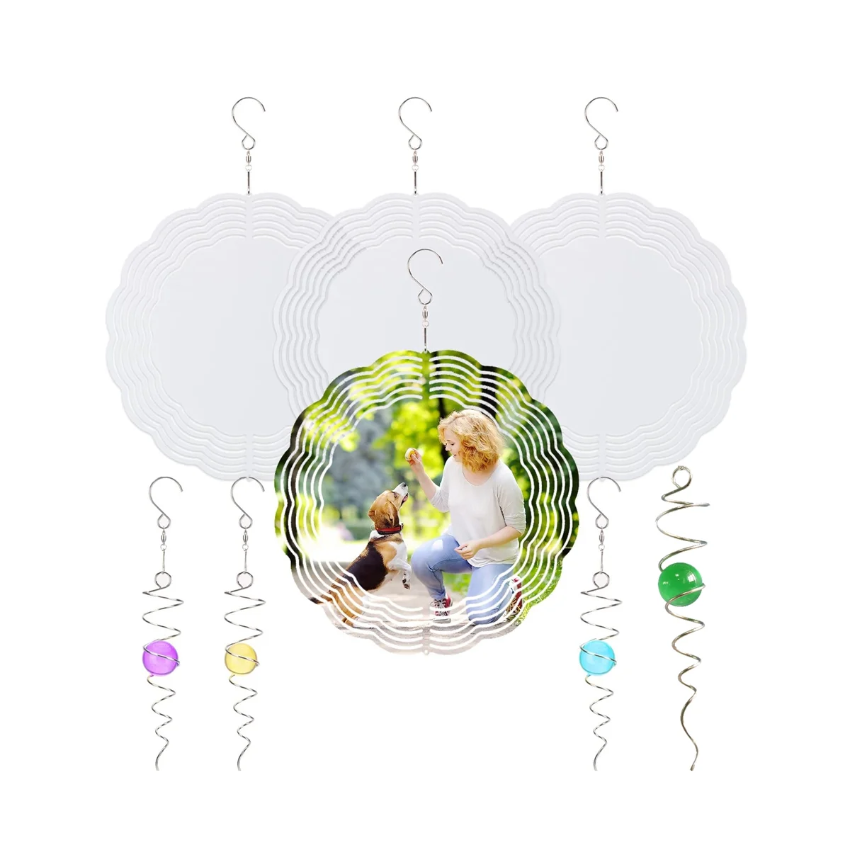 

10 Inch Sublimation Wind Spinner Blanks with Ball Spiral Tail 3D Wind Spinner DIY for Suspension Trim for Yards Garden