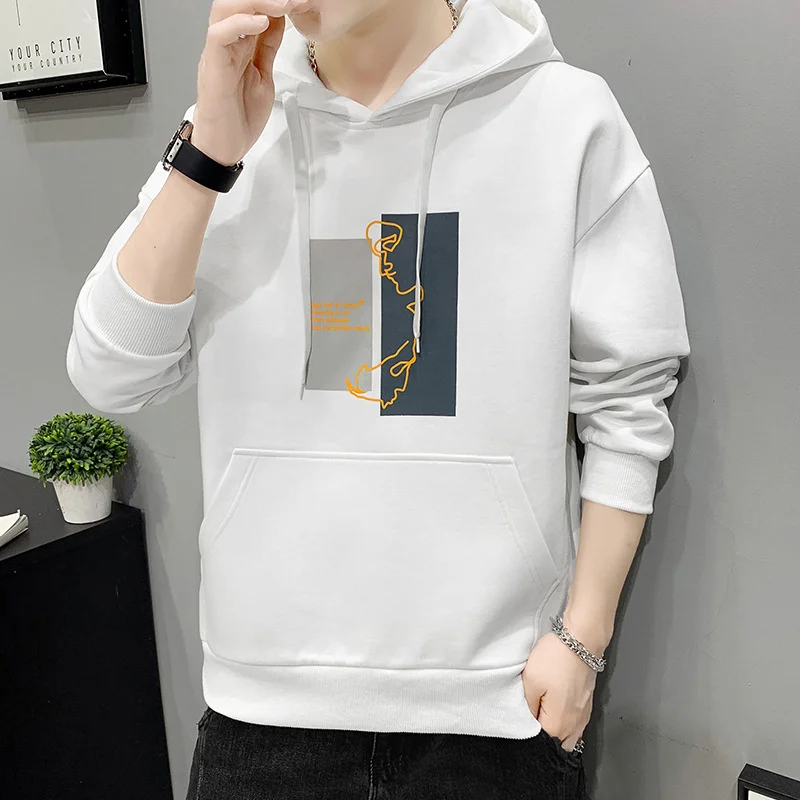 

2022 Spring Autumn New Hoodies for Men Hooded Young Man American Casual Print Pullover Long Sleeve Kangaroo Pocket Sweatshirts